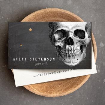 cool vintage skull etching black business card
