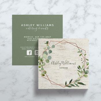 copper geometric greenery wreath typography square business card