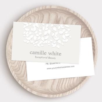 cosmetology white embossed look leaves business card