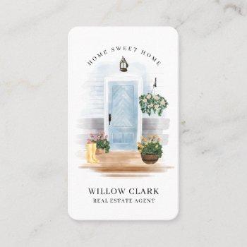 country watercolor blue door real estate agent business card