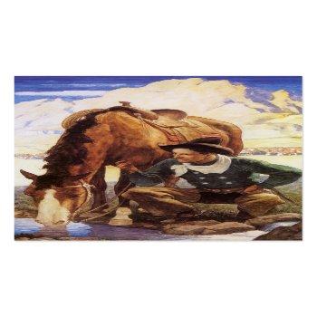 Small Cowboy Watering His Horse By Nc Wyeth Business Card Back View
