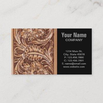 cowboy western country pattern tooled leather business card