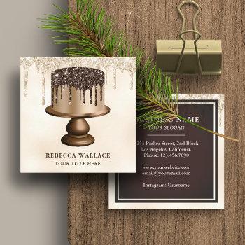 cream glitter chocolate drips icing cake bakery square business card