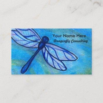 creative blue dragonfly watercolor business card