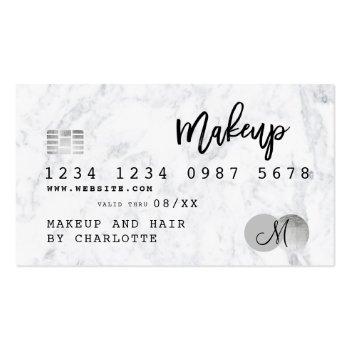 Small Credit Card Hair Makeup Marble Chic Monogram Front View