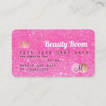credit card neon pink glitter beauty monogram