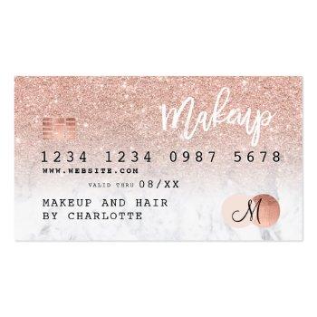 Small Credit Card Rose Gold Glitter Marble Chic Monogram Front View