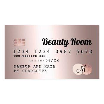 Small Credit Card Rose Gold Metallic Beauty Monogram Front View