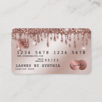 credit card styled rose gold glitter drips