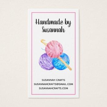 crochet and yarn handmade pink craft business card