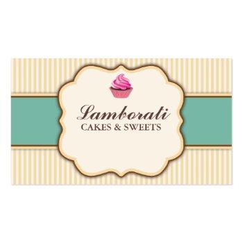 Small Cupcake Bakery Beige Elegant Retro Modern Stripes Business Card Front View