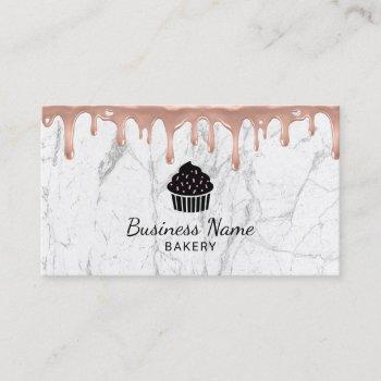cupcake bakery modern rose gold drip white marble business card