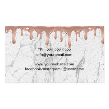 Small Cupcake Bakery Modern Rose Gold Drip White Marble Business Card Back View