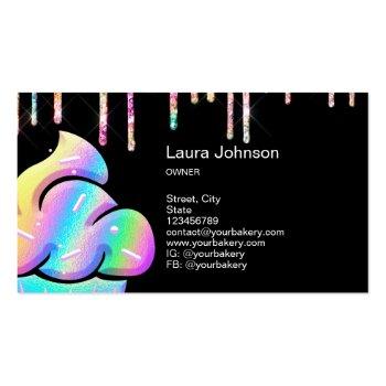 Small Cupcake Bakery Pastry Chef Holographic Business Ca Business Card Back View