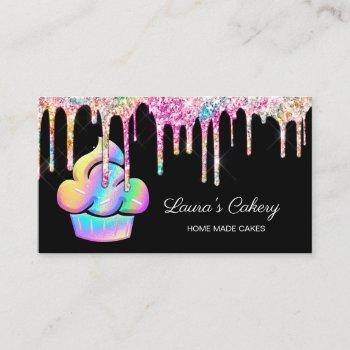 cupcake bakery pastry chef holographic business ca business card