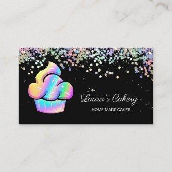 cupcake bakery pastry chef holographic business ca business card