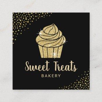 cupcake bakery pastry chef modern black & gold square business card