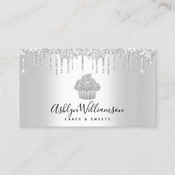 cupcake bakery pastry chef silver glitter drips business card