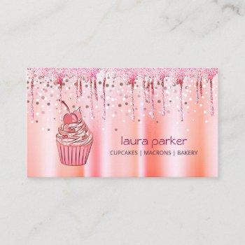 cupcake home bakery pastry rose gold dripping business card