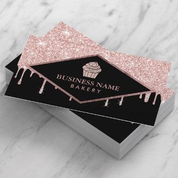 cupcake pastry cake bakery rose gold glitter drips business card