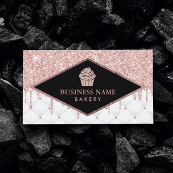 cupcake pastry chef bakery rose gold glitter drips business card