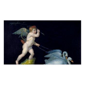 Small Cupid Being Led By A Pair Of Swans (oil On Panel) Business Card Back View