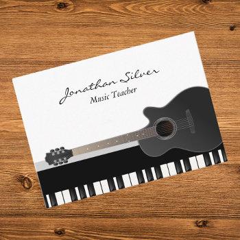 Small Custom Acoustic Guitar Piano Keys Music Teacher  Business Card Front View