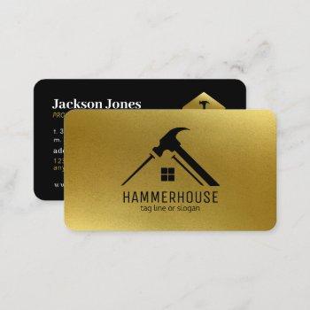 custom black + gold home construction hammer nail business card