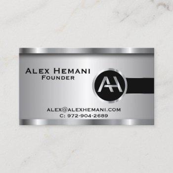 custom - black silver steel monogram business card