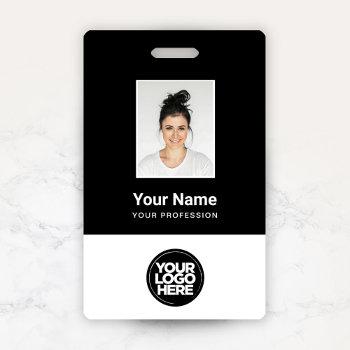 custom employee photo, bar code, logo, name badge