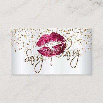 custom - golden confetti & hot pink lips business card