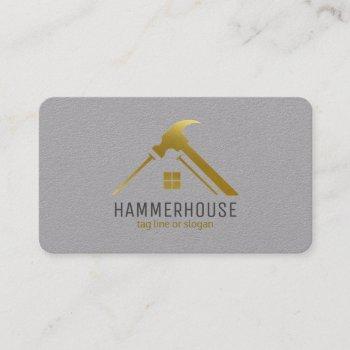custom grey + gold home building construction lux business card