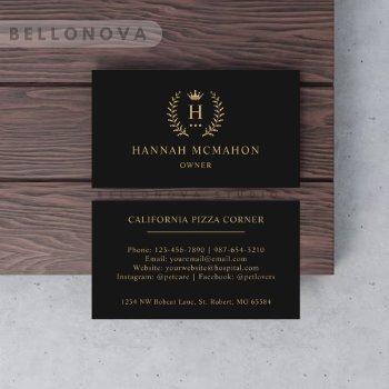 custom initial & name black and gold monogrammed  business card