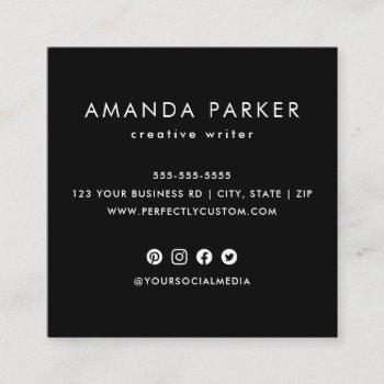 custom logo black minimalist social media icons square business card