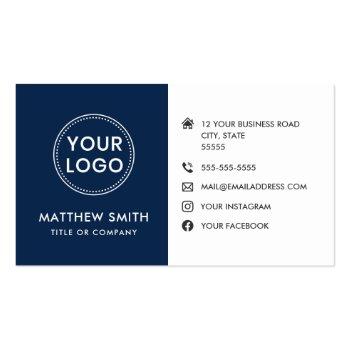 Small Custom Logo Blue White Modern Social Media Icons Business Card Front View