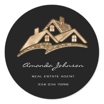 custom logo house real estate agent gold black squ classic round sticker