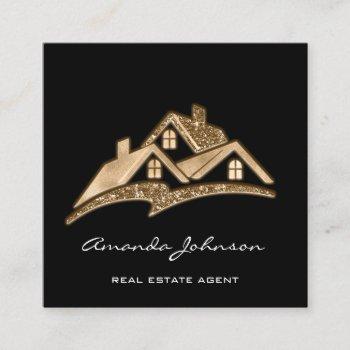 custom logo house real estate agent gold black square business card