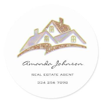 custom logo house real estate agent pink purple classic round sticker