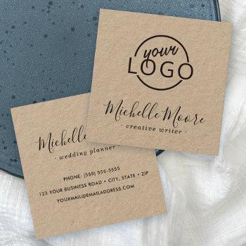custom logo modern feminine minimalist kraft paper square business card
