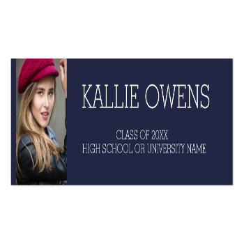 Small Custom Navy Blue Photo Graduation Insert Name Card Front View