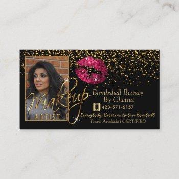 custom order - gold confetti & hot pink lips business card