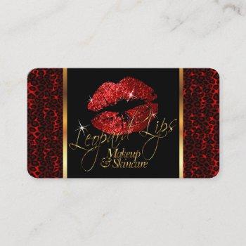 custom order-makeup artist with leopard & red lips business card