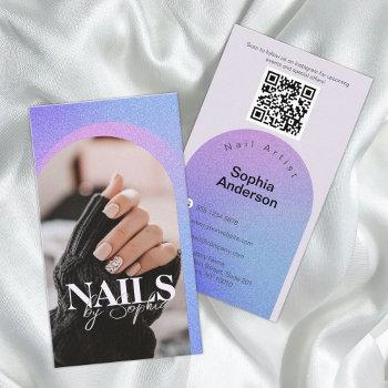 custom photo glitter sparkling nail beauty salon business card