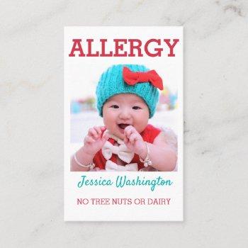 custom photo kids allergy alert icoe warning business card