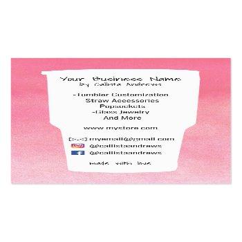 Small Custom Pink Purple Teal Tumbler Watercolor Crafter Business Card Back View