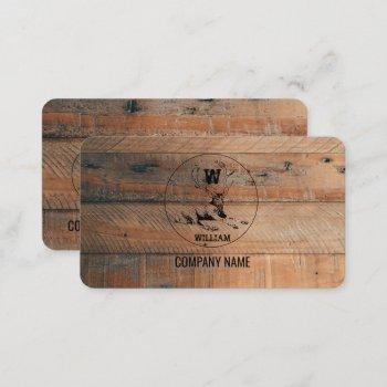 custom rustic wood texture & deer monogram business card