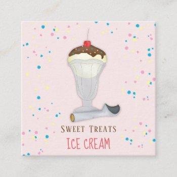 custom simple pink ice cream sundae minimal square business card