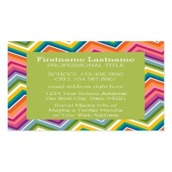 Small Custom Teacher Apple With Trendy Chevron Pattern Square Business Card Back View