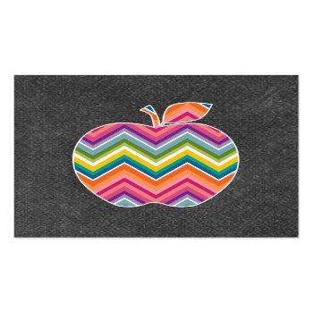 Small Custom Teacher Apple With Trendy Chevron Pattern Square Business Card Front View