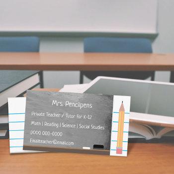 custom teacher tutor rustic blackboard flashcard business card